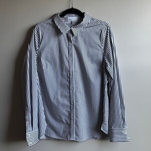 Women's Classic Black and White Striped Button Down Shirt Size Large